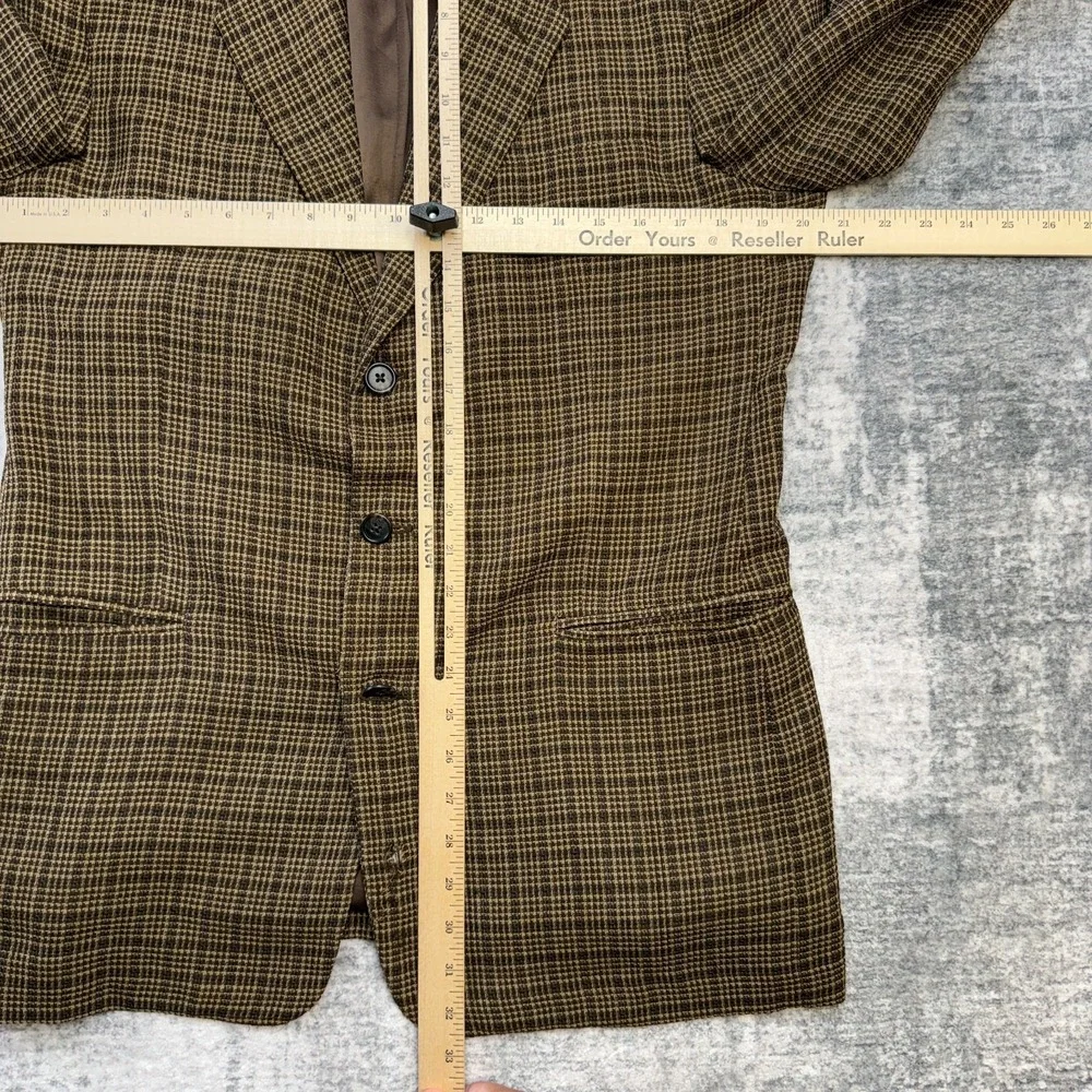 VTG Barneys New York Sport Coat Men 40R Brown Plaid Woven Blazer Old Money Italy